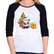 Baby Look Raglan Natal Papai Noel Manga 3/4 - Foca na Moda