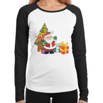 Baby Look Raglan Natal Papai Noel Manga Longa - Foca na Moda Baby Look Raglan Natal Papai Noel Manga Longa - Foca na Moda