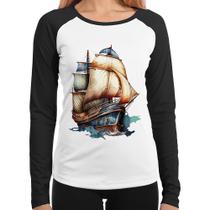 Baby Look Raglan Navio Vintage Manga Longa - Foca na Moda Baby Look Raglan Navio Vintage Manga Longa - Foca na Moda