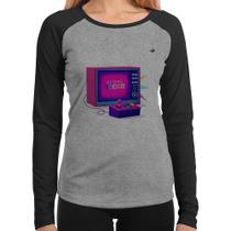Baby Look Raglan Old School Gamer Manga Longa - Foca na Moda Baby Look Raglan Old School Gamer Manga Longa - Foca na Moda