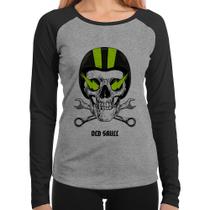 Baby Look Raglan Old Skull Motorcycle Manga Longa - Foca na Moda Baby Look Raglan Old Skull Motorcycle Manga Longa - Foca na Moda
