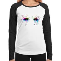 Baby Look Raglan Olhos Cores Pintura Manga Longa - Foca na Moda Baby Look Raglan Olhos Cores Pintura Manga Longa - Foca na Moda