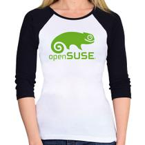 Baby Look Raglan openSUSE Linux Logo Manga 3/4 - Foca na Moda