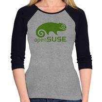 Baby Look Raglan openSUSE Linux Logo Manga 3/4 - Foca na Moda Baby Look Raglan openSUSE Linux Logo Manga 3/4 - Foca na Moda