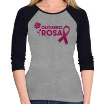 Baby Look Raglan Outubro Rosa Manga 3/4 - Foca na Moda Baby Look Raglan Outubro Rosa Manga 3/4 - Foca na Moda