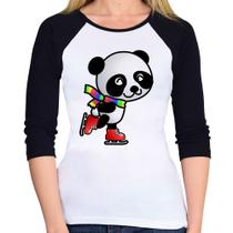 Baby Look Raglan Panda de Patins Manga 3/4 - Foca na Moda
