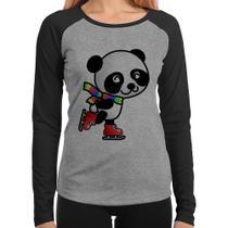 Baby Look Raglan Panda de Patins Manga Longa - Foca na Moda