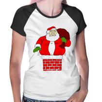 Baby Look Raglan Papai Noel Chaminé - Foca na Moda Baby Look Raglan Papai Noel Chaminé - Foca na Moda