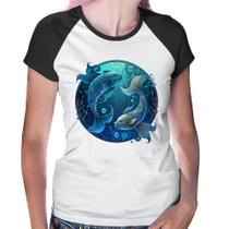 Baby Look Raglan Peixes Sígno - Foca na Moda