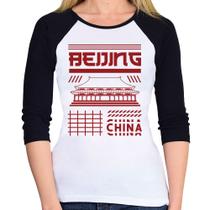 Baby Look Raglan Pequim China Manga 3/4 - Foca na Moda Baby Look Raglan Pequim China Manga 3/4 - Foca na Moda