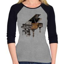 Baby Look Raglan Piano Arte Manga 3/4 - Foca na Moda