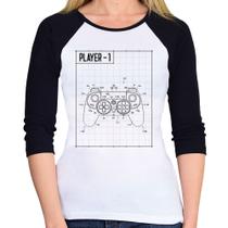 Baby Look Raglan Player 1 Controle Joystick Manga 3/4 - Foca na Moda Baby Look Raglan Player 1 Controle Joystick Manga 3/4 - Foca na Moda