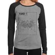 Baby Look Raglan Player 1 Controle Joystick Manga Longa - Foca na Moda Baby Look Raglan Player 1 Controle Joystick Manga Longa - Foca na Moda