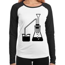 Baby Look Raglan Química Erlenmeyer e Bequer Manga Longa - Foca na Moda
