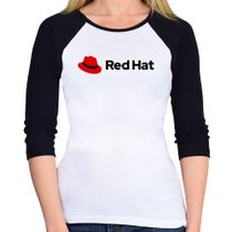 Baby Look Raglan Red Hat Linux Logo Manga 3/4 - Foca na Moda