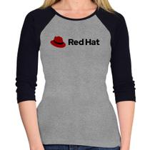 Baby Look Raglan Red Hat Linux Logo Manga 3/4 - Foca na Moda