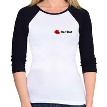 Baby Look Raglan Red Hat Linux Manga 3/4 - Foca na Moda Baby Look Raglan Red Hat Linux Manga 3/4 - Foca na Moda