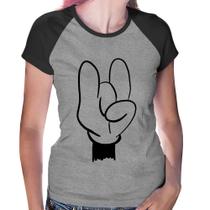 Baby Look Raglan Rock Hand - Foca na Moda Baby Look Raglan Rock Hand - Foca na Moda