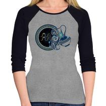 Baby Look Raglan Signo Aquário Astrologia Manga 3/4 - Foca na Moda