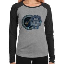 Baby Look Raglan Signo Leão Astrologia Manga Longa - Foca na Moda