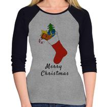 Baby Look Raglan Socket Merry Christmas Manga 3/4 - Foca na Moda