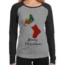 Baby Look Raglan Socket Merry Christmas Manga Longa - Foca na Moda