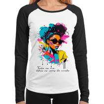 Baby Look Raglan Tenho em mim todas as cores do mundo Manga Longa - Foca na Moda Baby Look Raglan Tenho em mim todas as cores do mundo Manga Longa - Foca na Moda