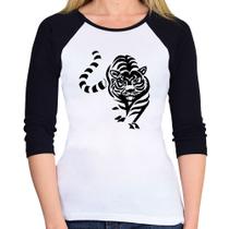 Baby Look Raglan Tigre Traços Manga 3/4 - Foca na Moda Baby Look Raglan Tigre Traços Manga 3/4 - Foca na Moda