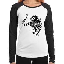 Baby Look Raglan Tigre Traços Manga Longa - Foca na Moda