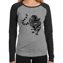 Baby Look Raglan Tigre Traços Manga Longa - Foca na Moda Baby Look Raglan Tigre Traços Manga Longa - Foca na Moda
