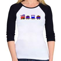 Baby Look Raglan Trenzinho Azul Manga 3/4 - Foca na Moda Baby Look Raglan Trenzinho Azul Manga 3/4 - Foca na Moda