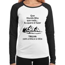 Baby Look Raglan Trilha com a titia e o titio Trekking Manga Longa - Foca na Moda