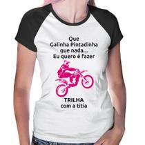 Baby Look Raglan Trilha com a titia (moto rosa) - Foca na Moda