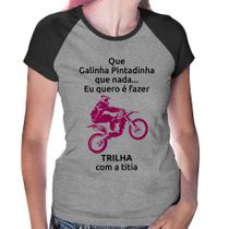 Baby Look Raglan Trilha com a titia (moto rosa) - Foca na Moda