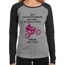 Baby Look Raglan Trilha com a titia (moto rosa) Manga Longa - Foca na Moda