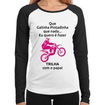 Baby Look Raglan Trilha com o papai (moto rosa) Manga Longa - Foca na Moda Baby Look Raglan Trilha com o papai (moto rosa) Manga Longa - Foca na Moda