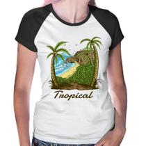 Baby Look Raglan Tropical Beach - Foca na Moda Baby Look Raglan Tropical Beach - Foca na Moda