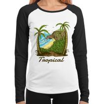 Baby Look Raglan Tropical Beach Manga Longa - Foca na Moda Baby Look Raglan Tropical Beach Manga Longa - Foca na Moda