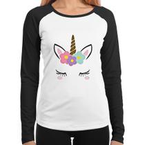 Baby Look Raglan Unicórnio Cílios Manga Longa - Foca na Moda Baby Look Raglan Unicórnio Cílios Manga Longa - Foca na Moda