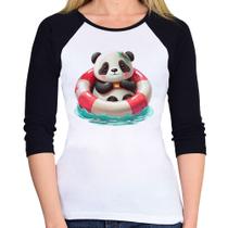 Baby Look Raglan Ursinha Relaxando Na Piscina Manga 3/4 - Foca na Moda Baby Look Raglan Ursinha Relaxando Na Piscina Manga 3/4 - Foca na Moda