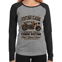 Baby Look Raglan Vintage Classic Moto Manga Longa - Foca na Moda Baby Look Raglan Vintage Classic Moto Manga Longa - Foca na Moda