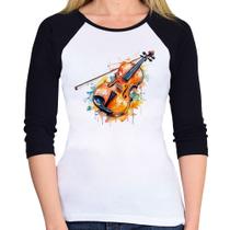 Baby Look Raglan Violino Watercolor Manga 3/4 - Foca na Moda