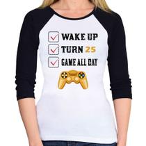 Baby Look Raglan Wake Up, Turn 25, Game All Day Manga 3/4 - Foca na Moda Baby Look Raglan Wake Up, Turn 25, Game All Day Manga 3/4 - Foca na Moda