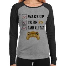 Baby Look Raglan Wake Up, Turn 25, Game All Day Manga Longa - Foca na Moda