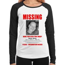 Baby Look Raglan Walter White Missing Manga Longa - Foca na Moda Baby Look Raglan Walter White Missing Manga Longa - Foca na Moda