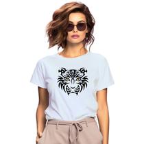 Baby Look Tribal Tigre Personalizada Feminina Adulto Algodão com Poliéster Baby Look Tribal Tigre Personalizada Feminina Adulto Algodão com Poliéster