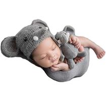 Baby Photography Props Wrap Elephant Hat Newborn Photo Shoot Outfits Infant Photos Chapéus Cobertor Set (Um Chapéu + Um Cobertor) - Zeroest