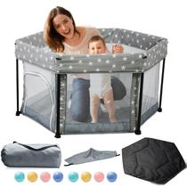 Baby Playpen Babyalwin dobrável de alumínio com tapete 127x127cm cinza