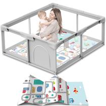 Baby Playpen besuhot Baby Playard com portão 127x127cm com tapete Baby Playpen besuhot Baby Playard com portão 127x127cm com tapete