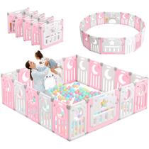 Baby Playpen Dripex dobrável com portão ajustável de 18 painéis rosa